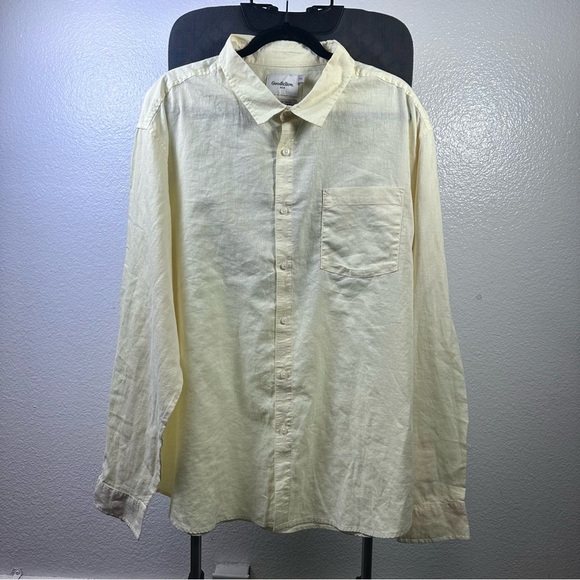 Goodfellow Men’s Yellow Linen Blend Casual Button Down Long Sleeve Shirt XXL - Picture 2 of 8